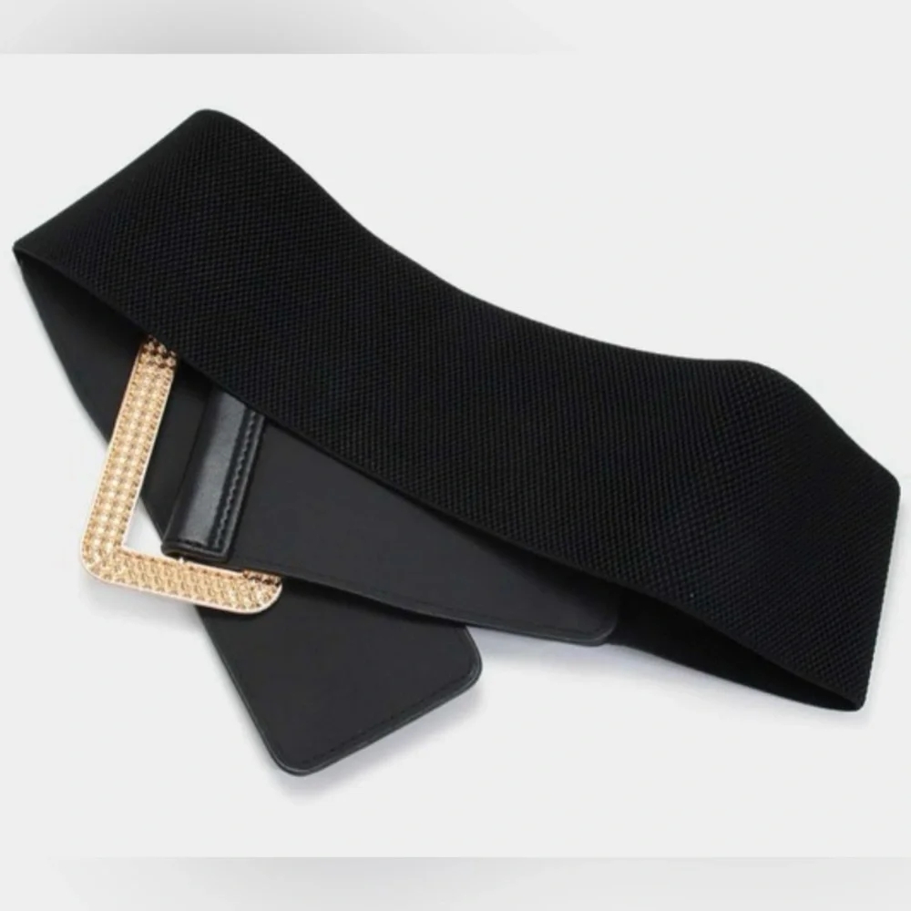 Stone Embellished Open Rectangle Elastic Belt